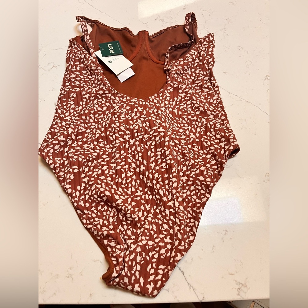 Roxy Brown and White One Piece Swimsuit - Picture 11 of 12